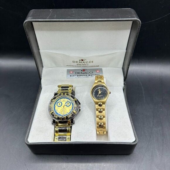 Denacci Quartz Watches Set Mens Womens Water Resistant Stainless Steel Partners - Picture 1 of 16